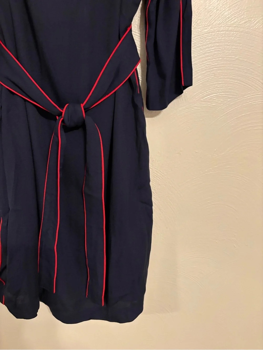 Boden Navy Sheath Dress Red Contrast Trim Tie Waist 3/4 Sleeve US 14R - Picture 6 of 7